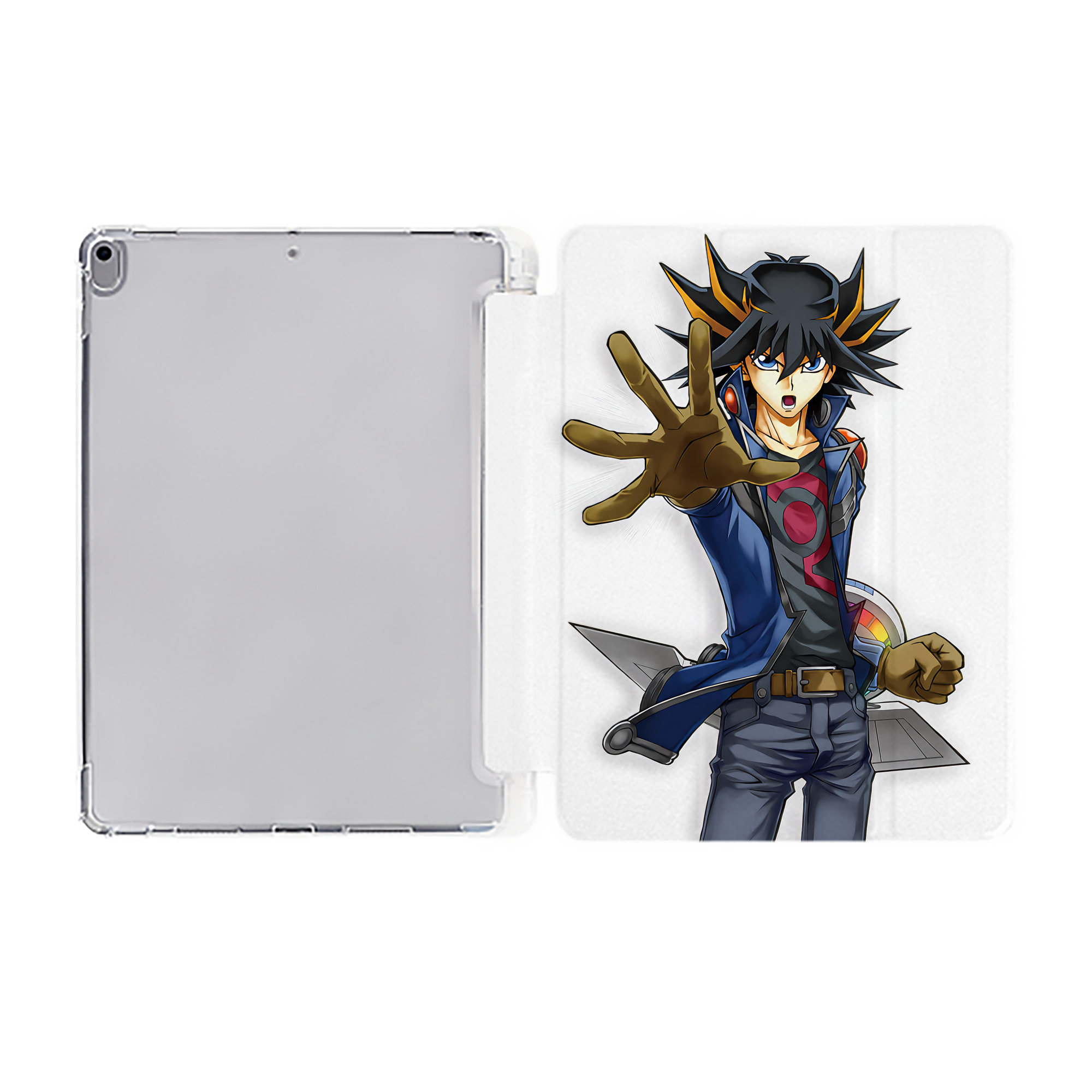 （画像用） 遊☆戯☆王 Yu-Gi-Oh! IPad ケース ペン収納付き 三つ折りスタンド PUレザー×シリコン 対応機種9.5/10.5/10.9インチ